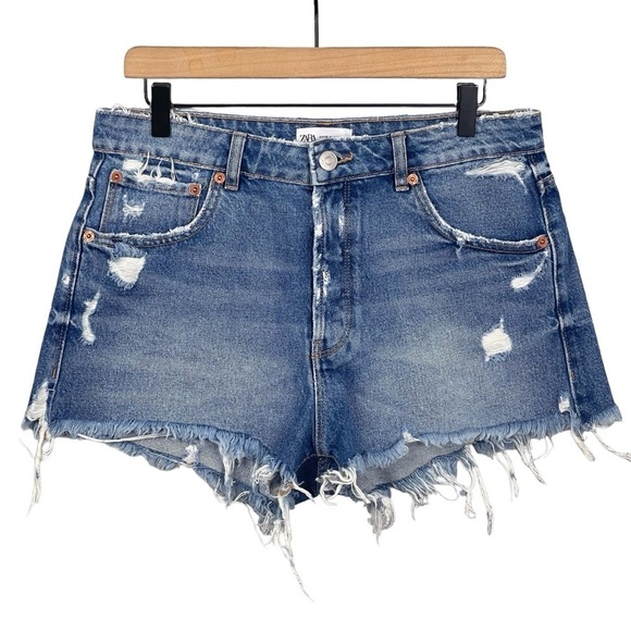 Zara Pants - Zara Shorts Womens 8 x 2.5" High Rise Button Fly Raw Hem Denim Cutoff Festival